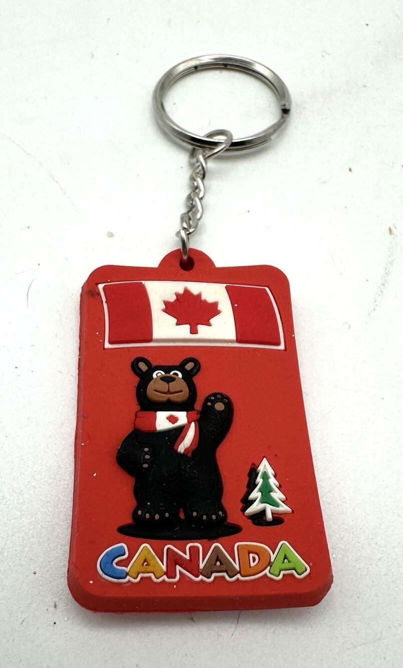 Vintage Rubber Key Chain - Canada Flag Bear - Maple Leaf